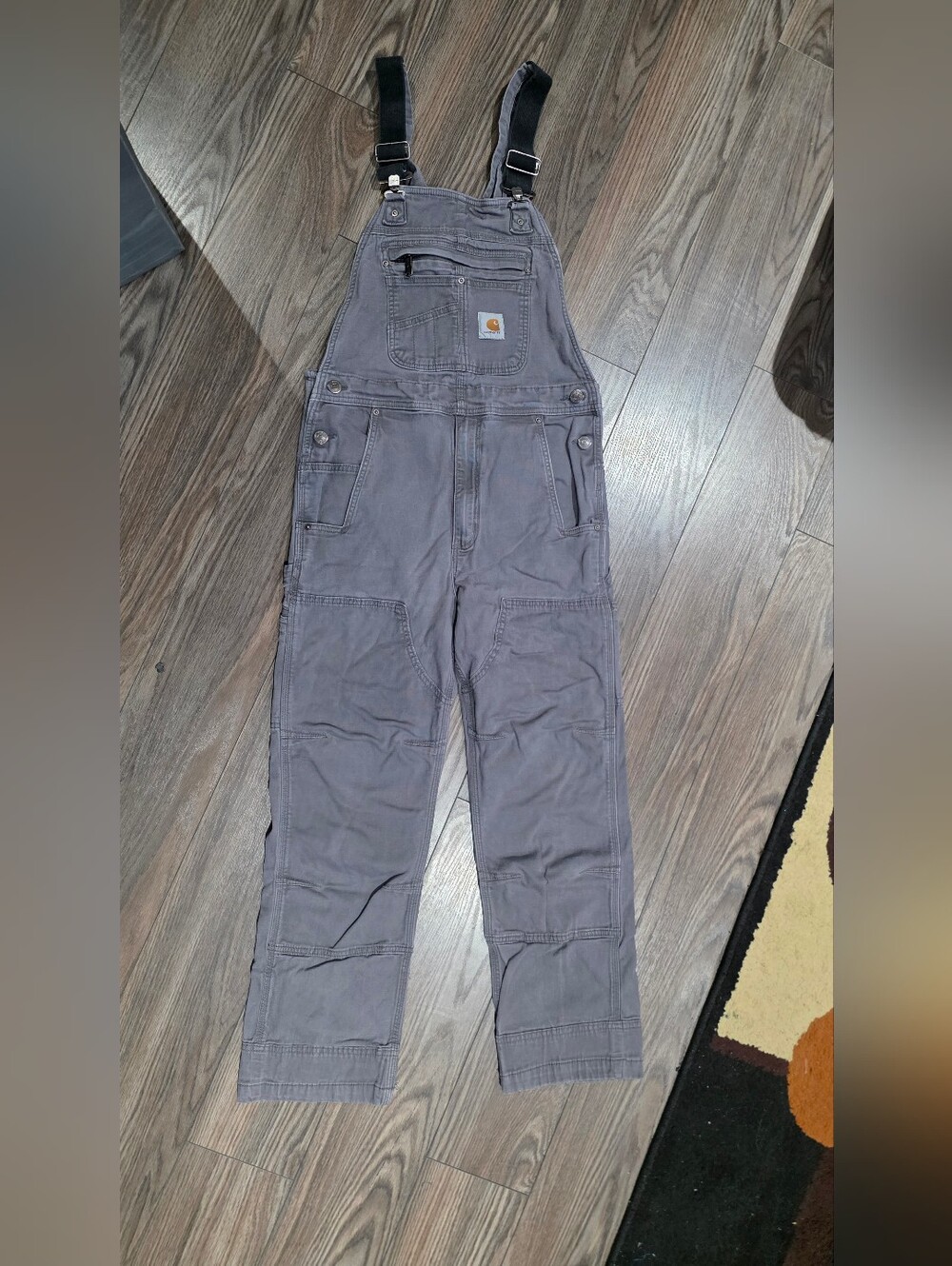 Carhartt Men's Gray Cargo Bib Overalls with Black Strap 30x30